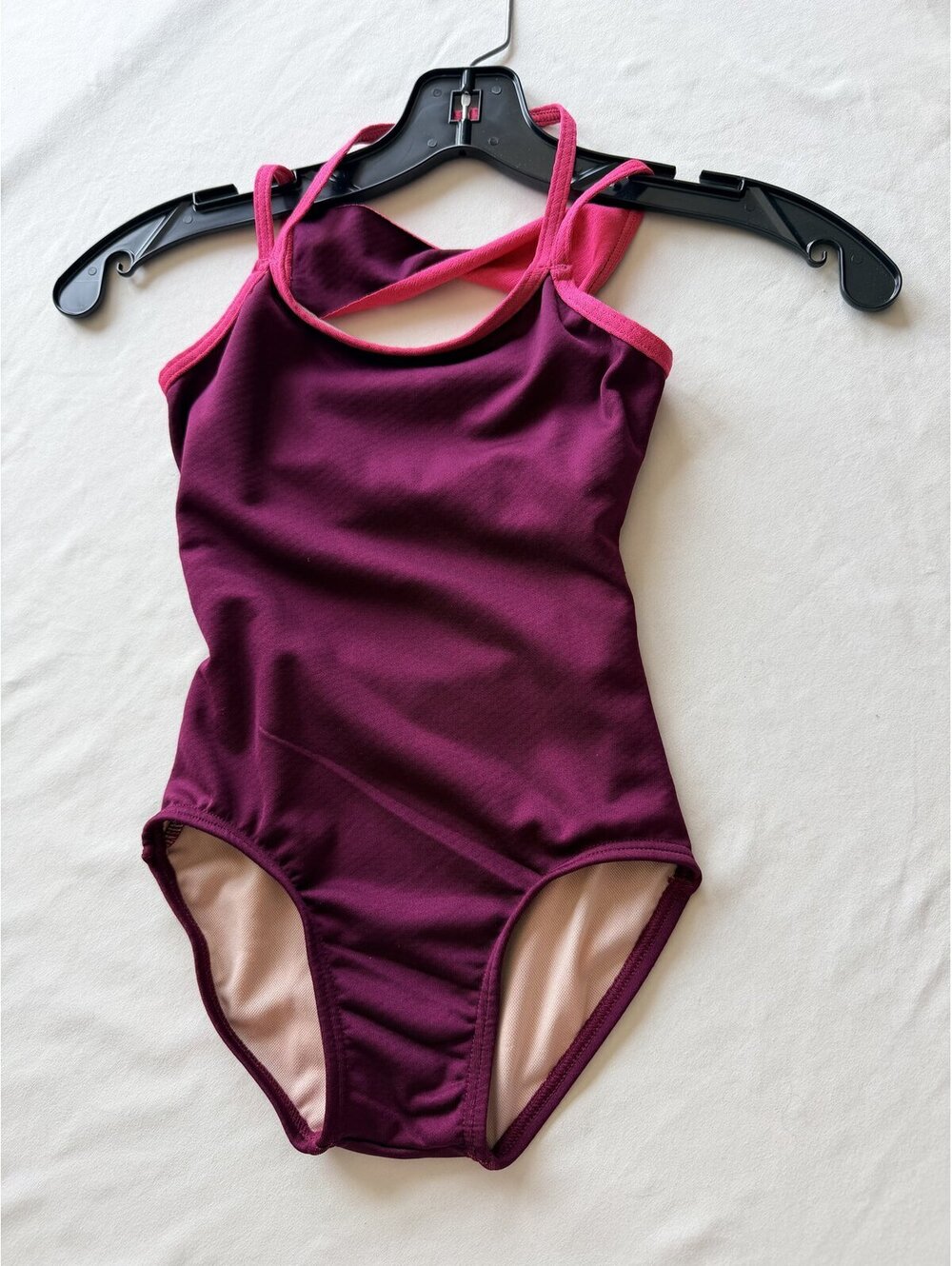 Balera Dance Leotard Twisted Cut Out Back Burgundy Hot Pink Size SC NV11272
